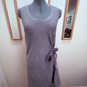 Rivamonti Cotton Silk Gray Midi Dress with Bow Detail